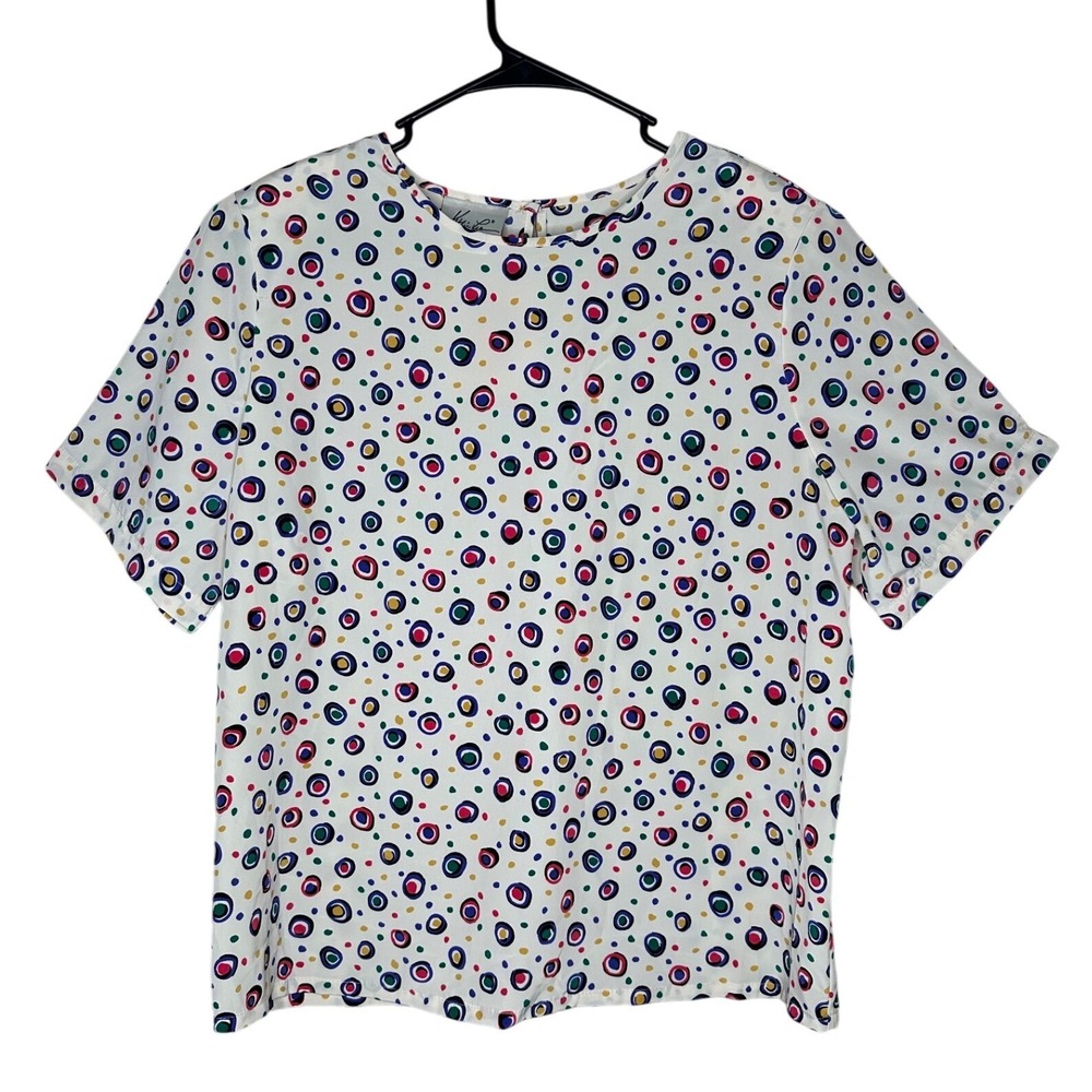 Kathie Lee VTG NWT Polka Dot Top SZ 16 Multicolor Short Sleeve Made in USA retro
